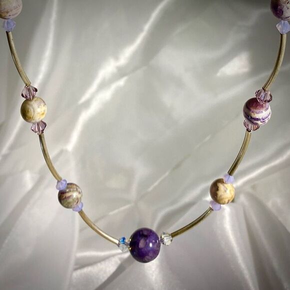 AEZ# Brighton Polished Amethyst & Silver Necklace - Picture 5 of 10